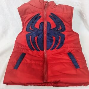 Marvel Spider-Man Kids 4T Puffer Vest Jacket w/ Hood Spiderman Hooded Red Blue P